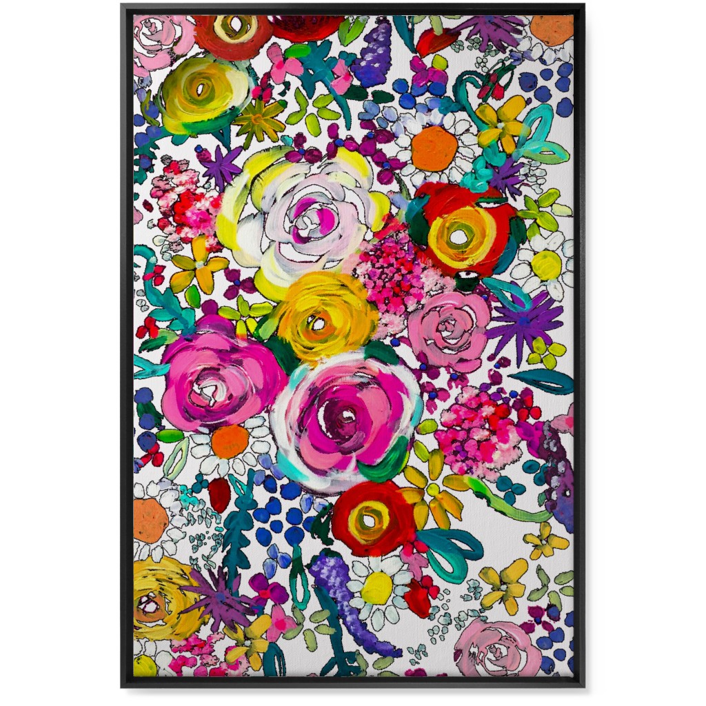 Les Fleurs Floral Painting Wall Art, Black, Single piece, Canvas, 24x36, Multicolor, Magenta