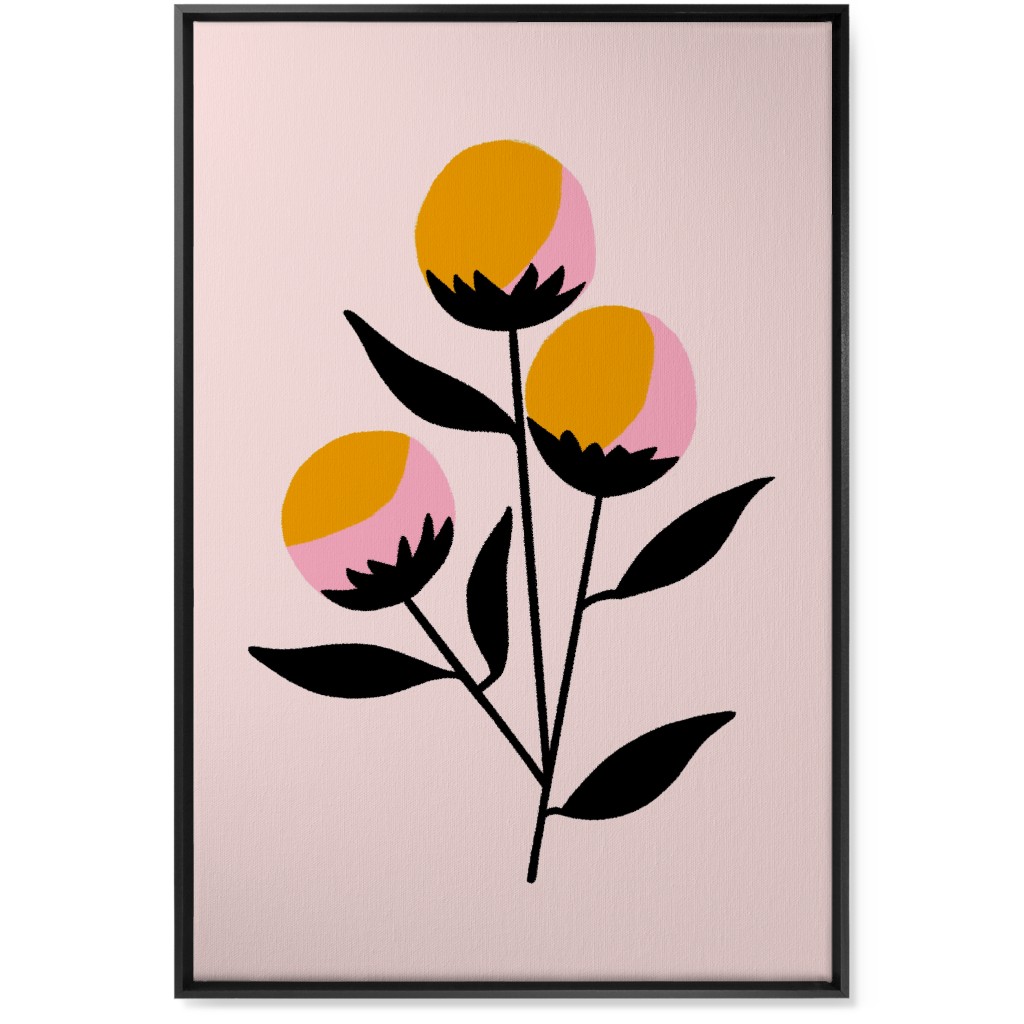 Cotton Candy Flowers - Pink and Orange Wall Art, Black, Single piece, Canvas, 24x36, Multicolor