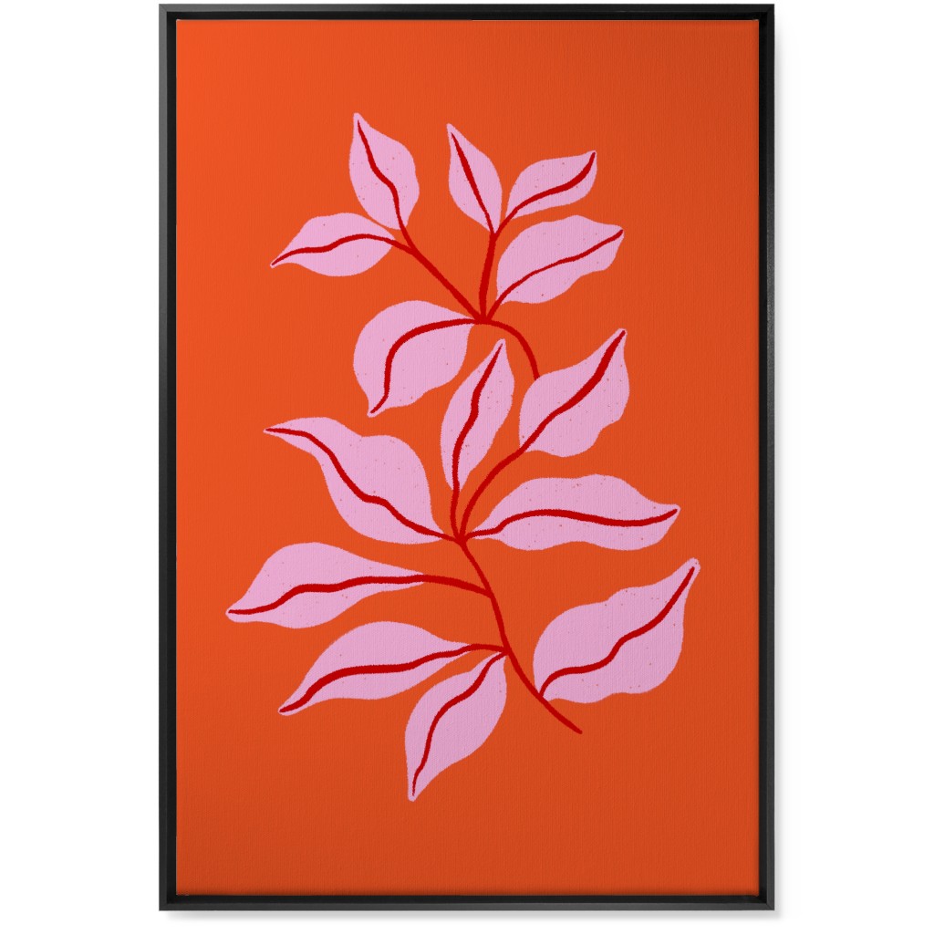 Leaf Dance - Red and Pink Wall Art, Black, Single piece, Canvas, 24x36, Red
