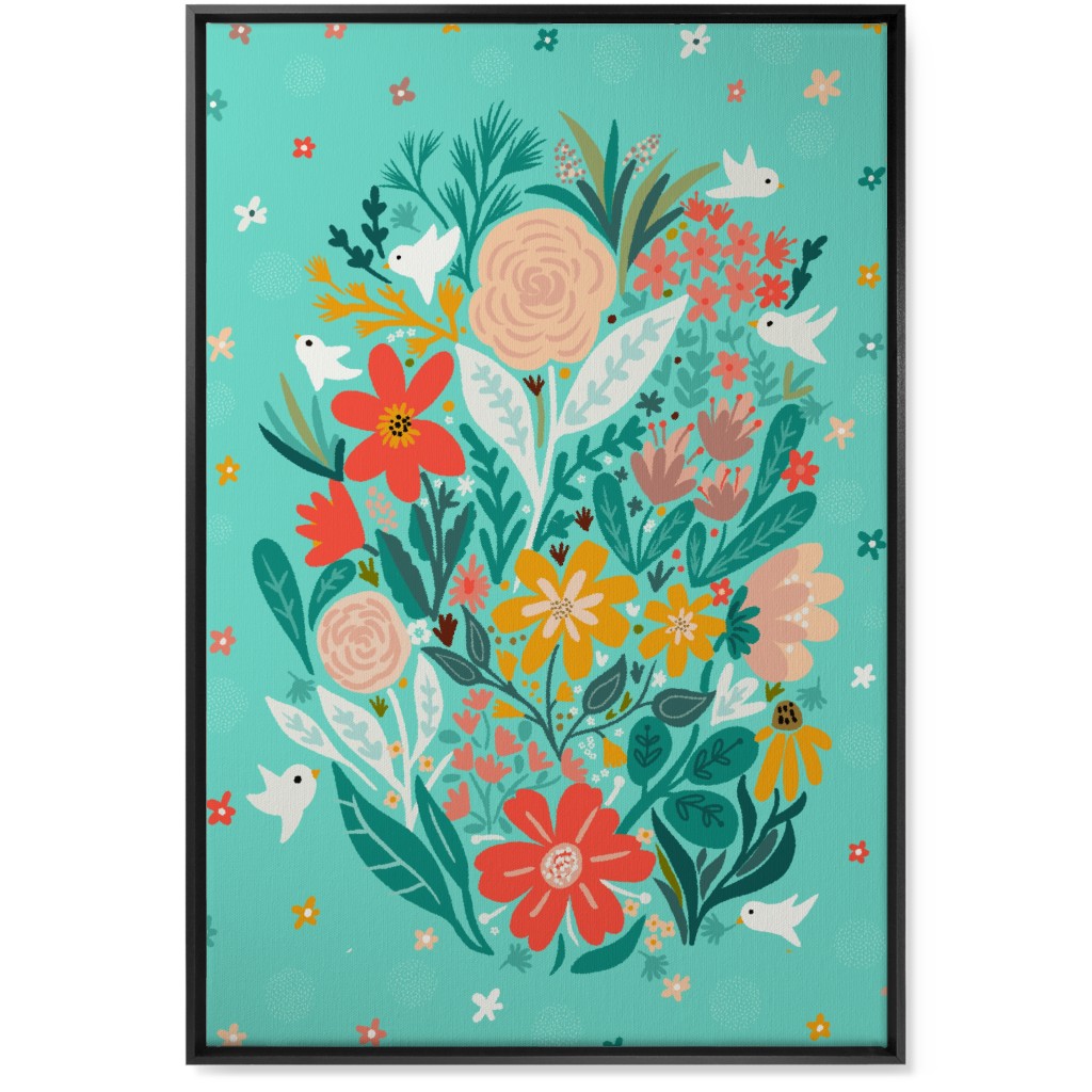 Floral Days - Multi on Blue Wall Art, Black, Single piece, Canvas, 24x36, Multicolor