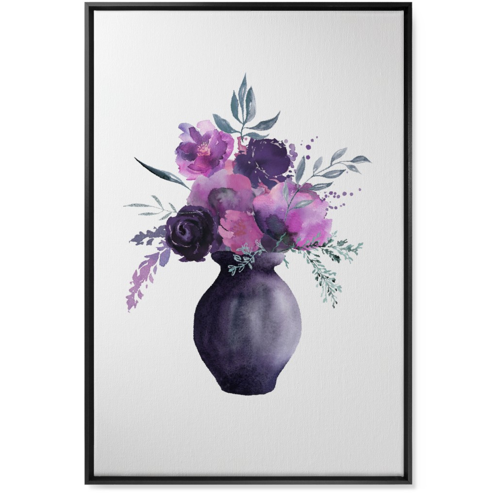 Flowers in a Vase Wall Art, Black, Single piece, Canvas, 24x36, Purple, Lupin