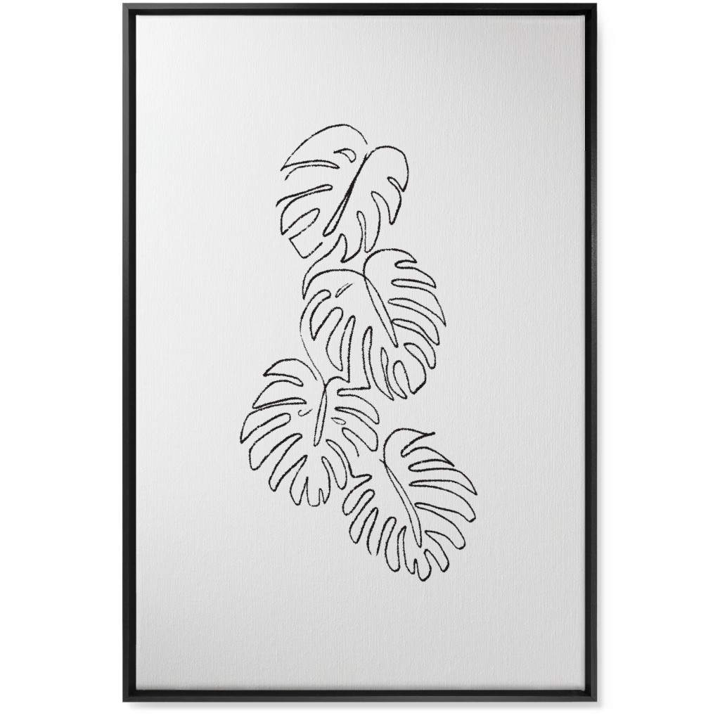 Monstera Leaf Line Art - Black and White Wall Art, Black, Single piece, Canvas, 24x36, White