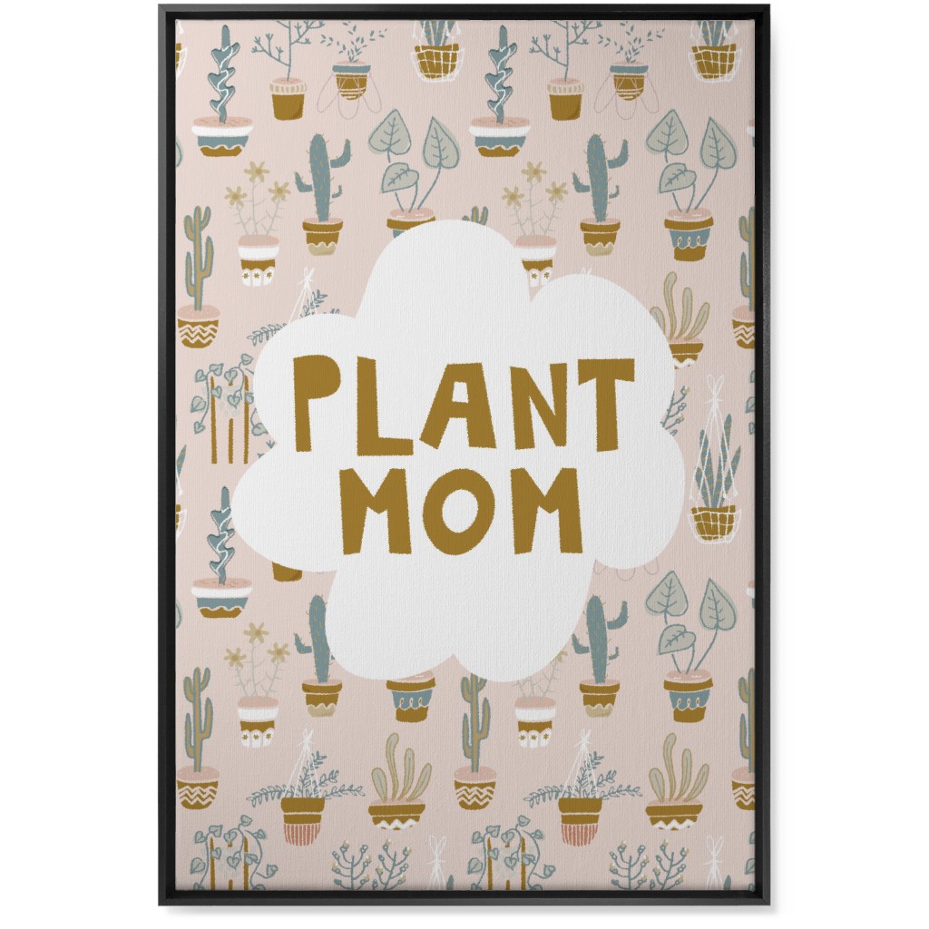 Plant Mom Indoor Garden - Neutral on Pink Wall Art, Black, Single piece, Canvas, 24x36, Multicolor