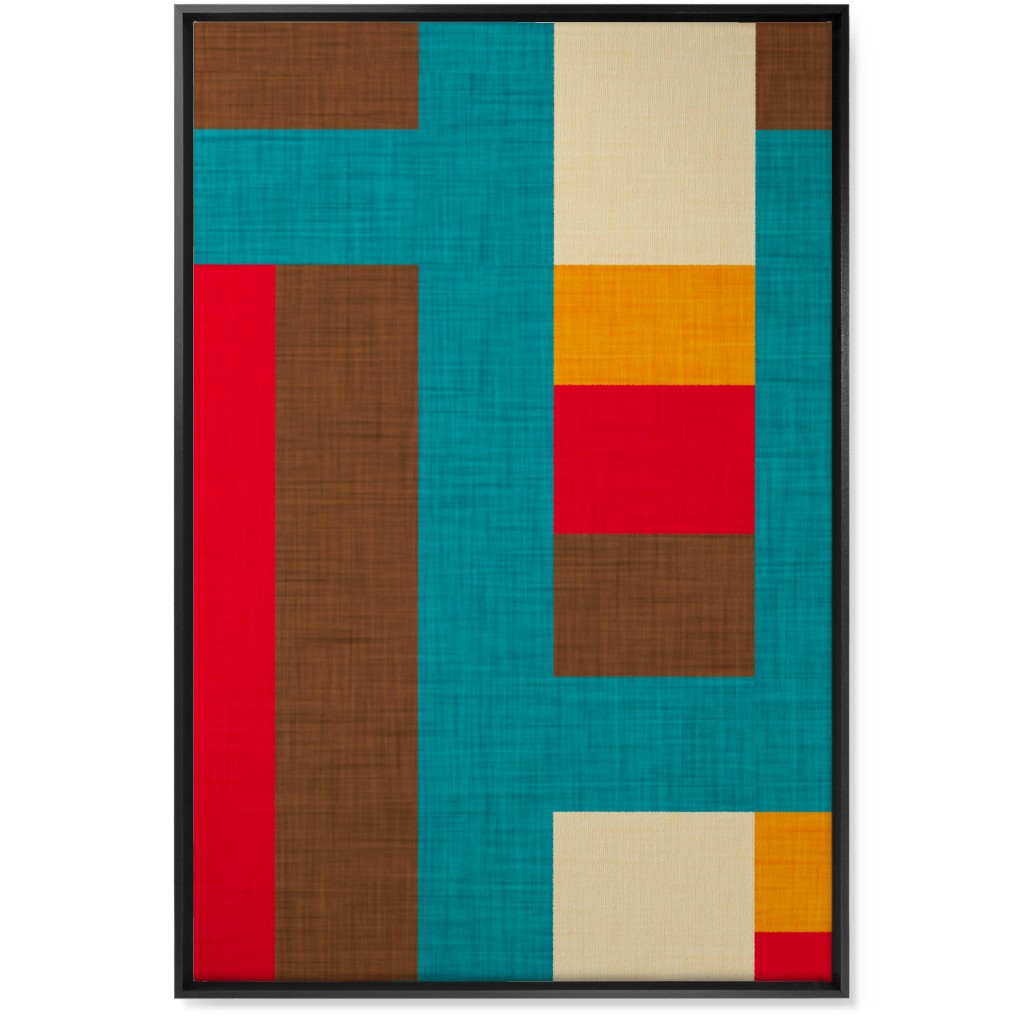 Abstract Mod Cube - Multi on Blue Wall Art, Black, Single piece, Canvas, 24x36, Multicolor