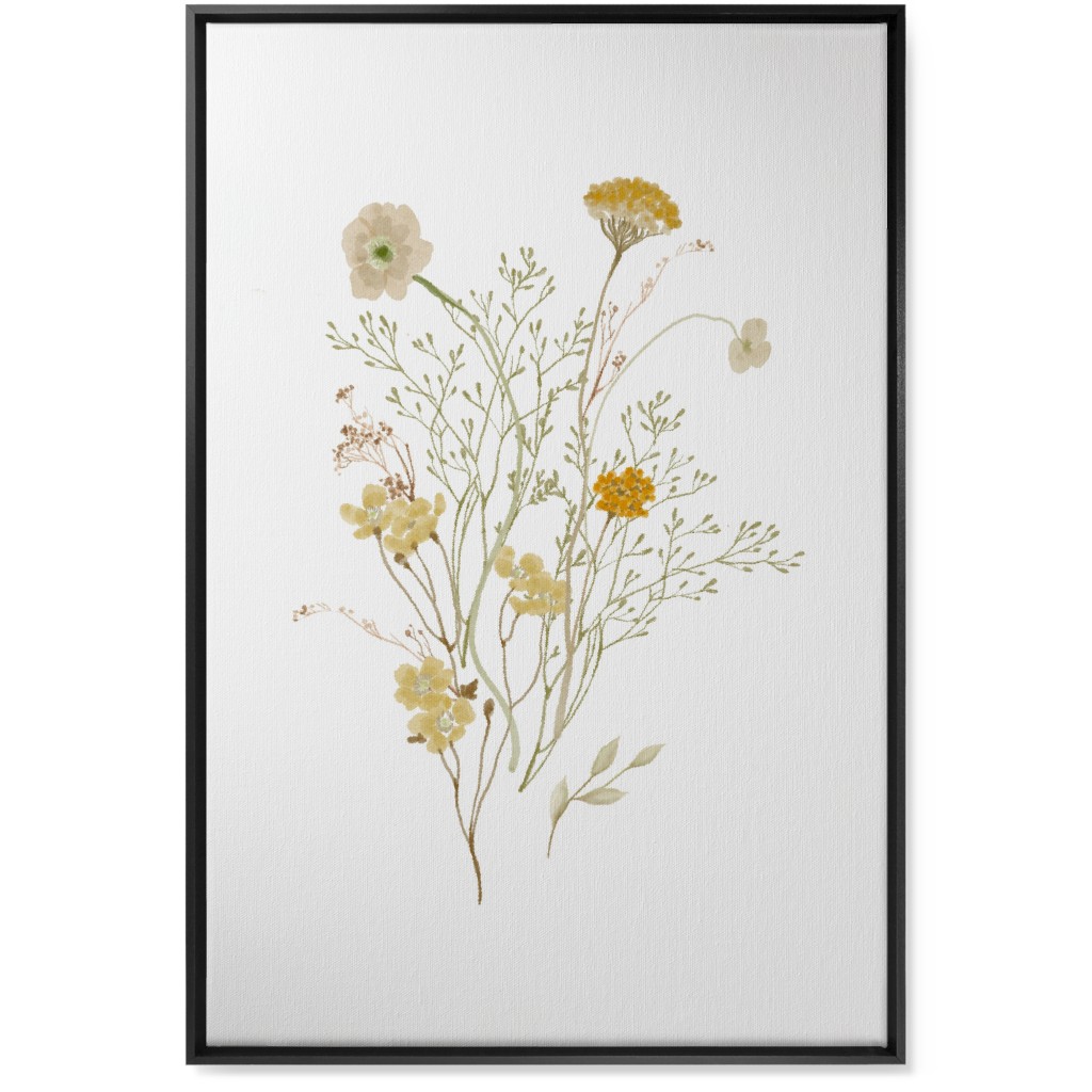 Picked Wildflowers - Yellow Wall Art, Black, Single piece, Canvas, 24x36, Yellow, Classic Yellow