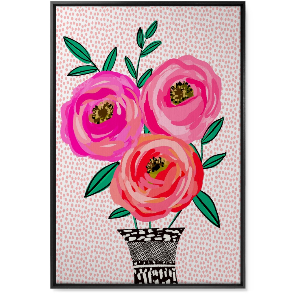 Happy Day Florals - Pink Wall Art, Black, Single piece, Canvas, 24x36, Pink