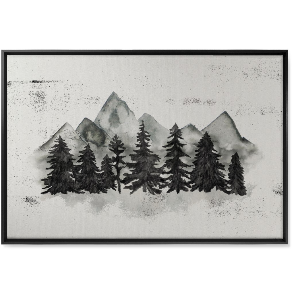 Pines and Mountains - Gray Wall Art, Black, Single piece, Canvas, 24x36, Black
