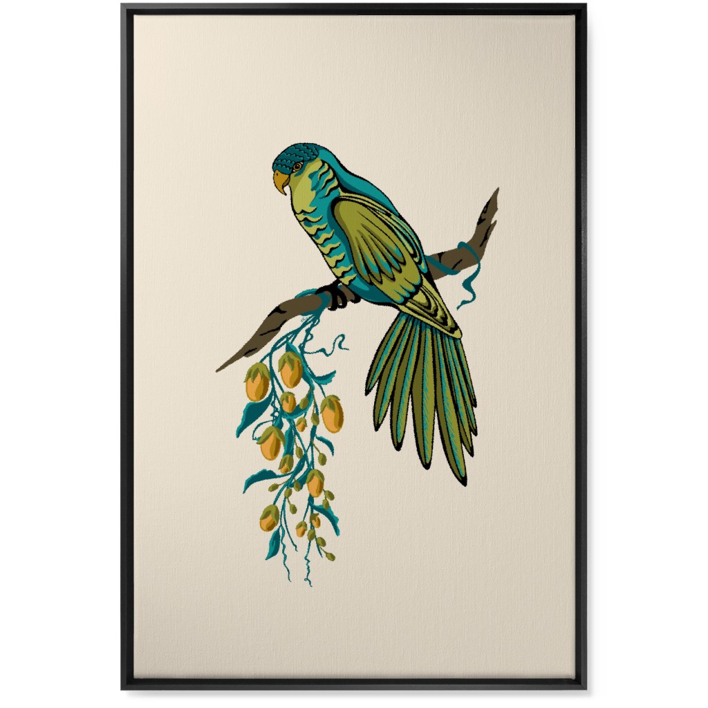 Bird Perched on Branch - Multi Wall Art, Black, Single piece, Canvas, 24x36, Beige, Pearl