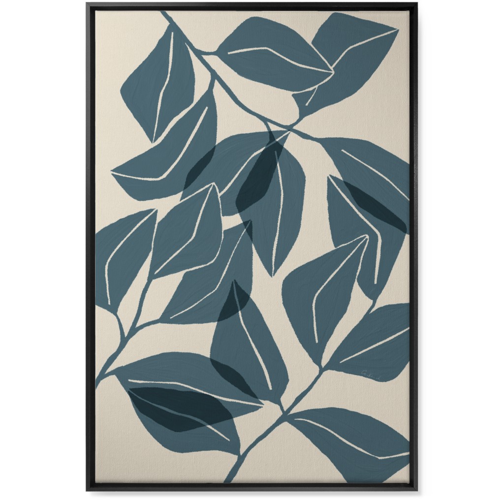 Botanical Ficus Leaves Wall Art, Black, Single piece, Canvas, 24x36, Blue, Sapphire