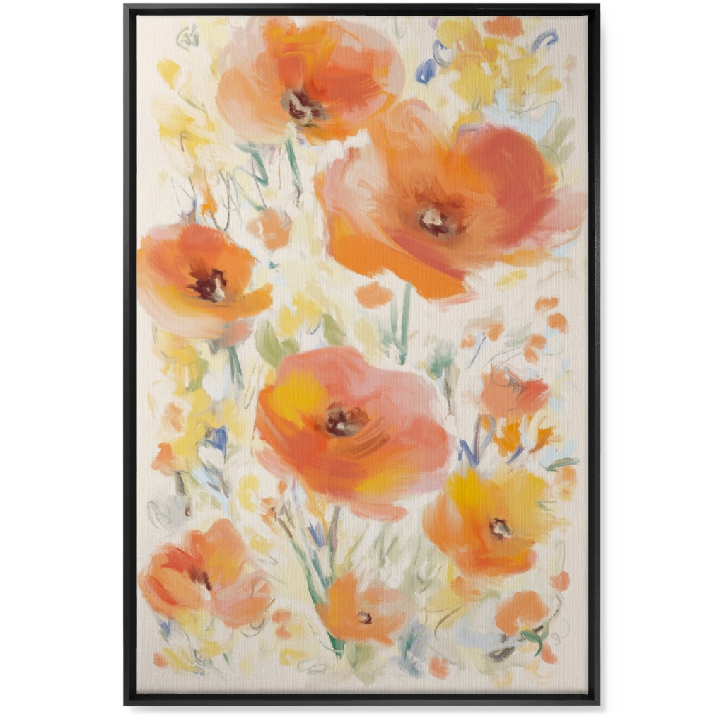 Field of Flowers - Orange Wall Art, Black, Single piece, Canvas, 24x36, Orange