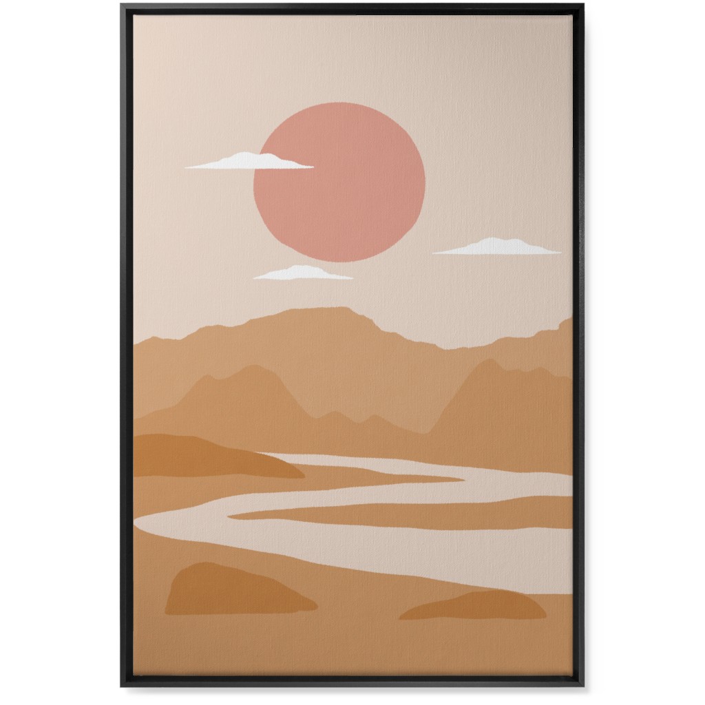 Abstract Landscape With River - Neutral Wall Art, Black, Single piece, Canvas, 24x36, Orange, Orange