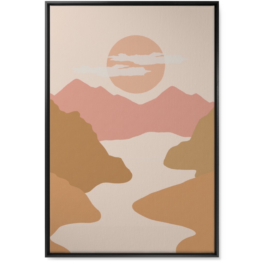 Abstract Valley Landscape - Neutral Wall Art, Black, Single piece, Canvas, 24x36, Orange, Orange