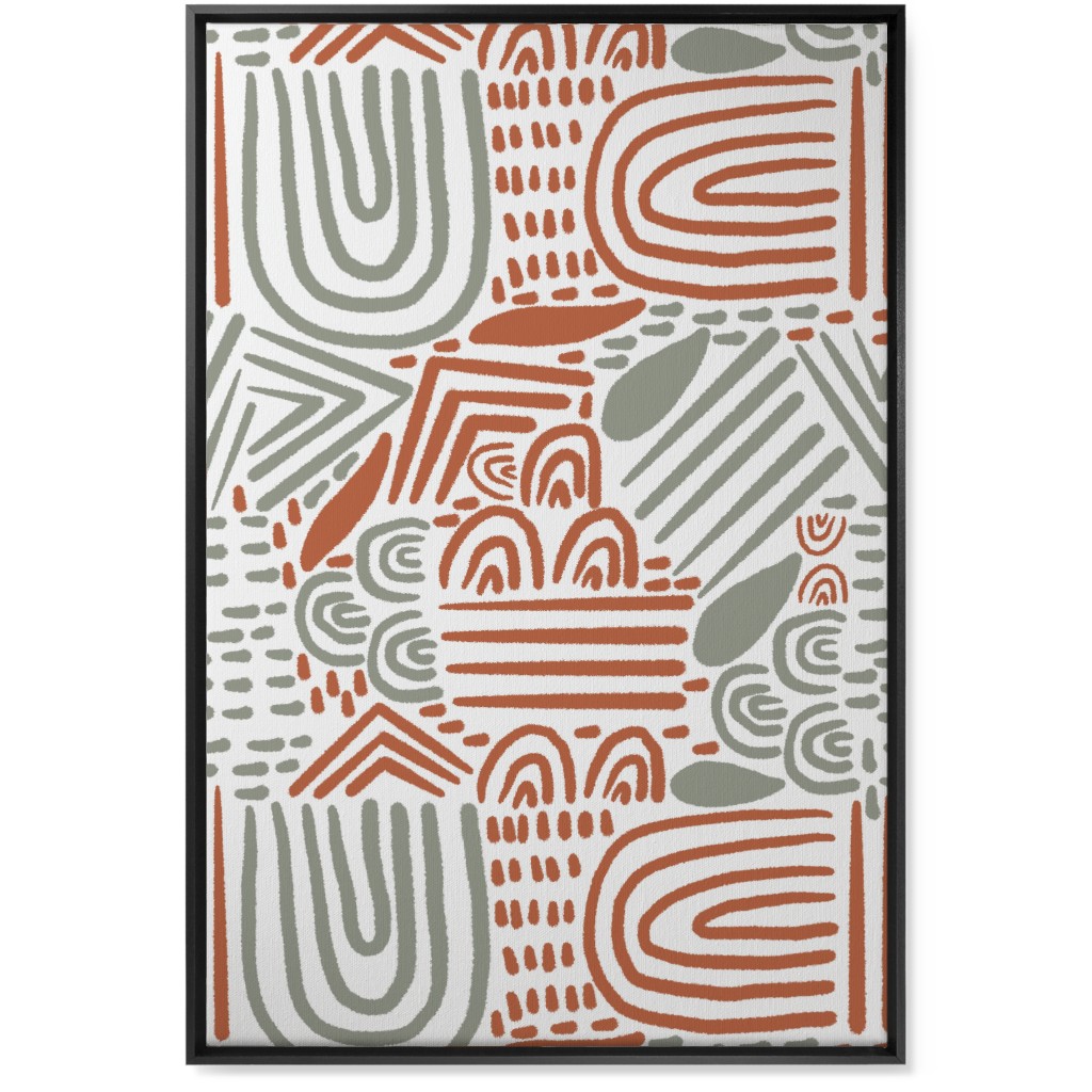 Modern Boho Abstract Shapes - Gray and Terracotta Wall Art, Black, Single piece, Canvas, 24x36, Orange