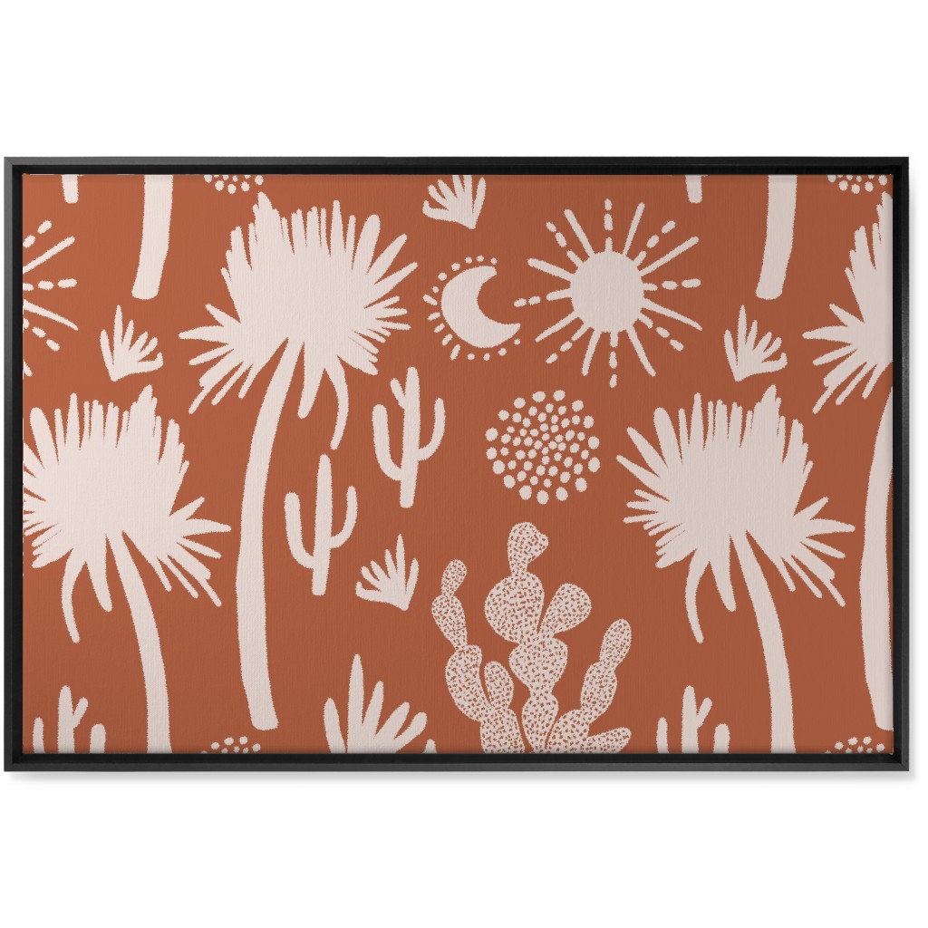 Boho Cactus and Palm Trees - Terracotta Wall Art, Black, Single piece, Canvas, 24x36, Orange