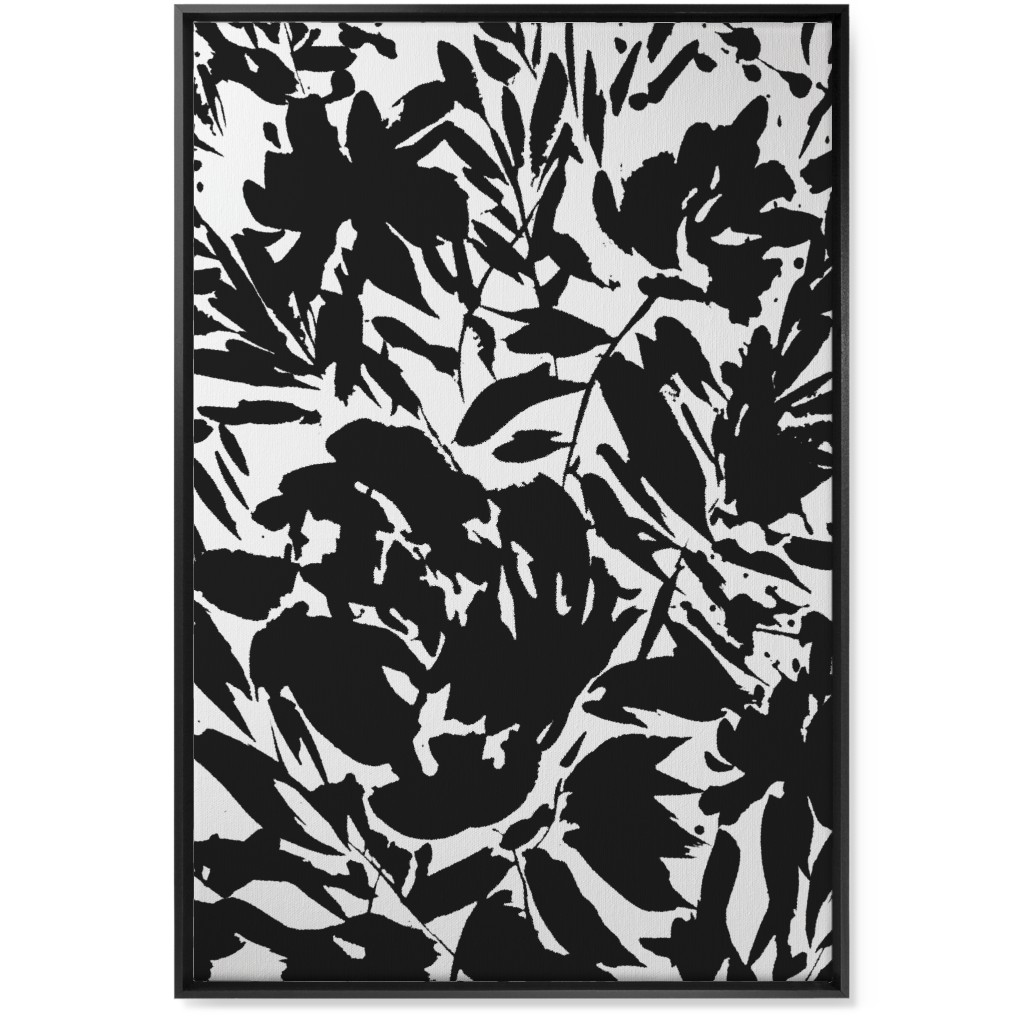 Floral Silhouette - Black and White Wall Art, Black, Single piece, Canvas, 24x36, Black, Black