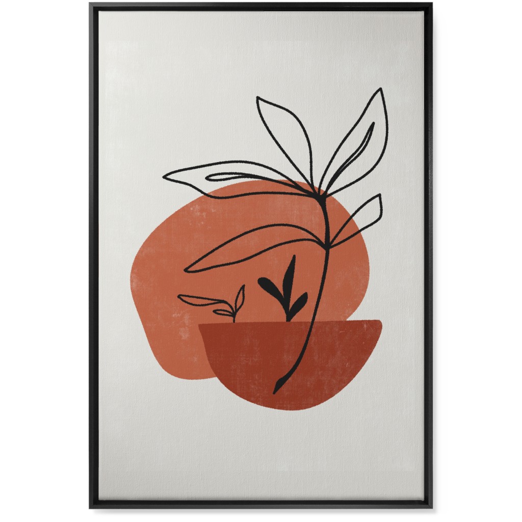Abstract Leaf Sketch - Terracotta and Ivory Wall Art, Black, Single piece, Canvas, 24x36, Brown
