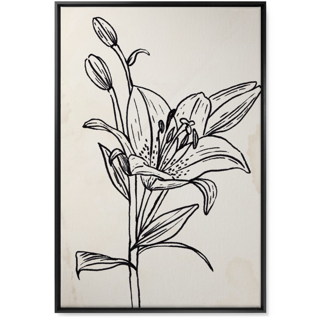 Vintage Lily Sketch - Beige and Black Wall Art, Black, Single piece, Canvas, 24x36, Beige