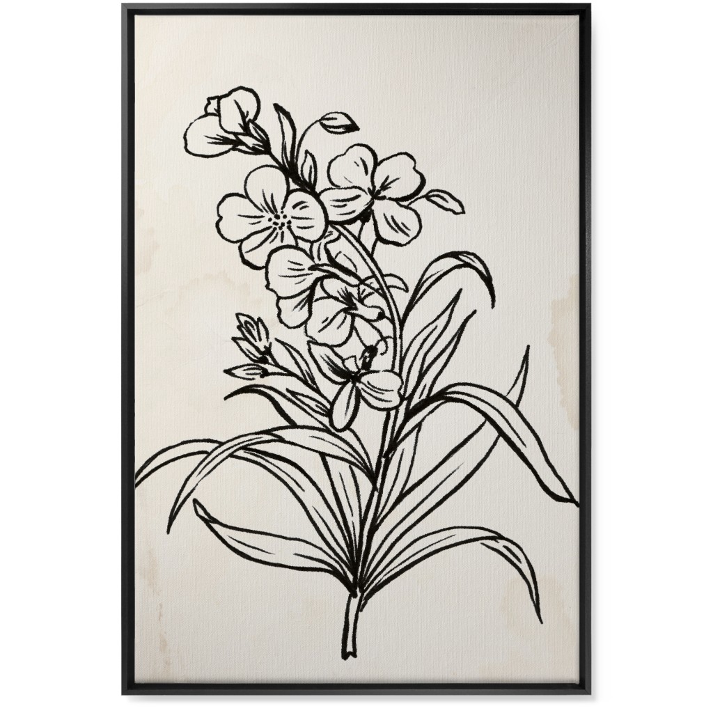 Vintage Wallflower Sketch - Beige and Black Wall Art, Black, Single piece, Canvas, 24x36, Beige, Pearl
