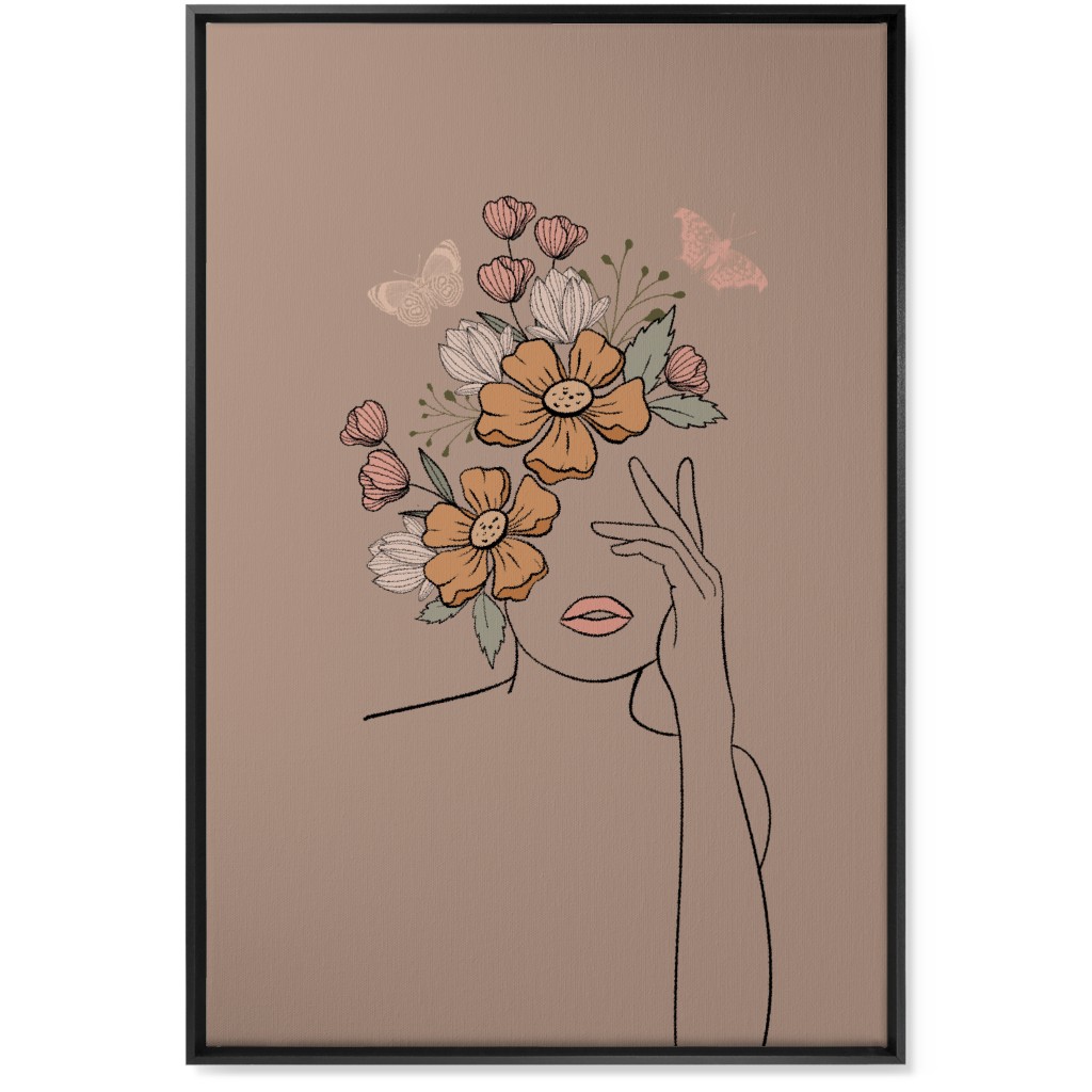 Line Art Botanical Sketch - Neutral Wall Art, Black, Single piece, Canvas, 24x36, Beige, Pearl