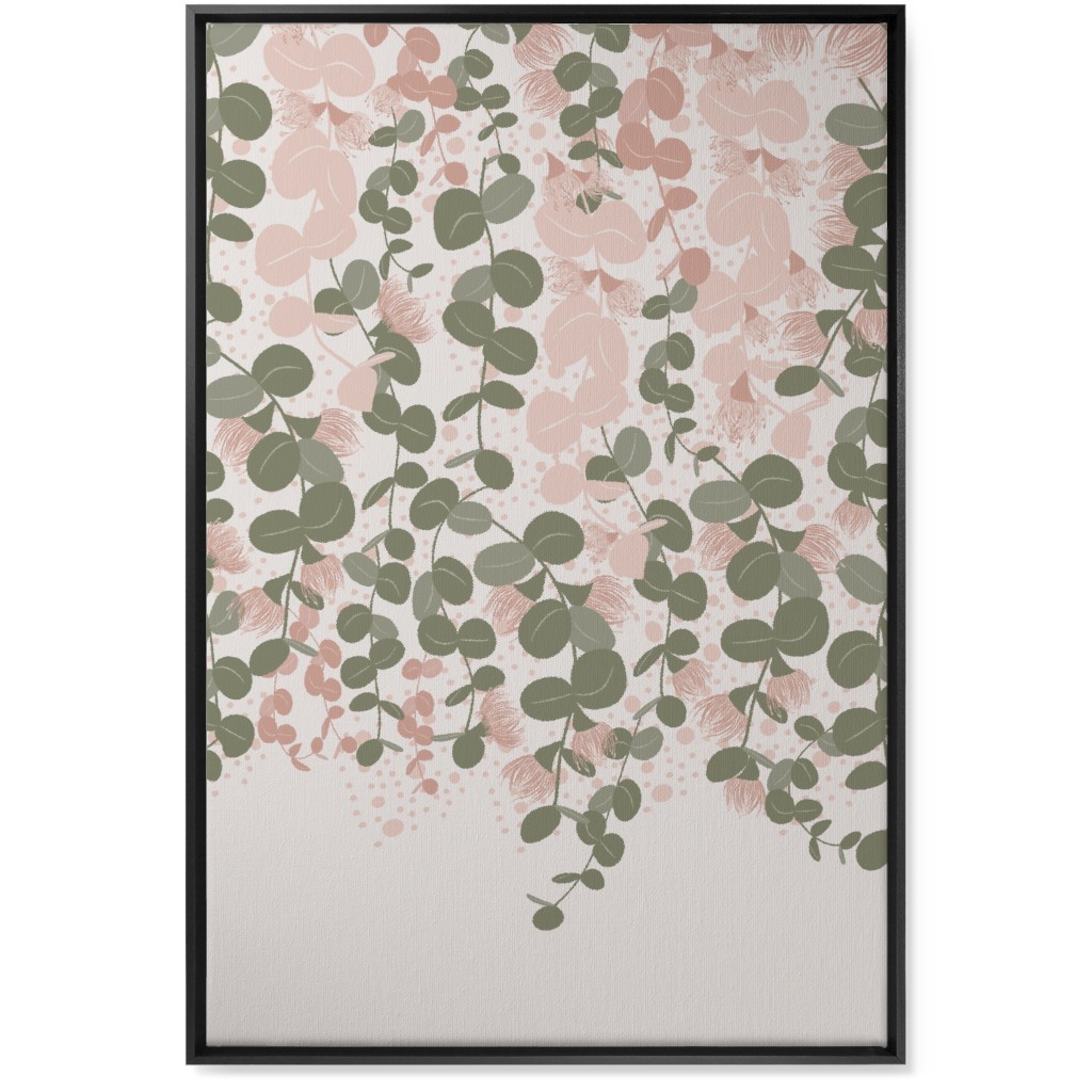 Eucalyptus - Pink & Green on Beige Wall Art, Black, Single piece, Canvas, 24x36, Green, Classic Green