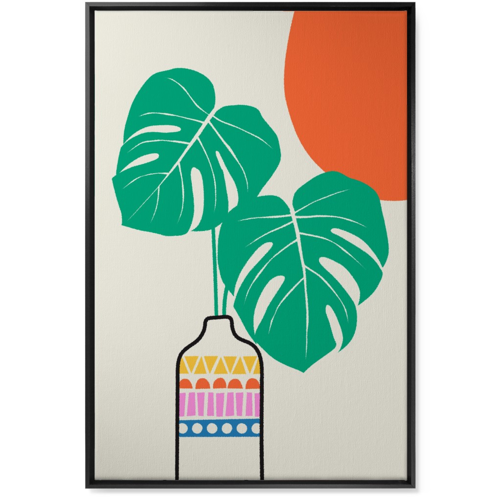 Monstera Leaves in a Vase - Neutral Wall Art, Black, Single piece, Canvas, 24x36, Multicolor