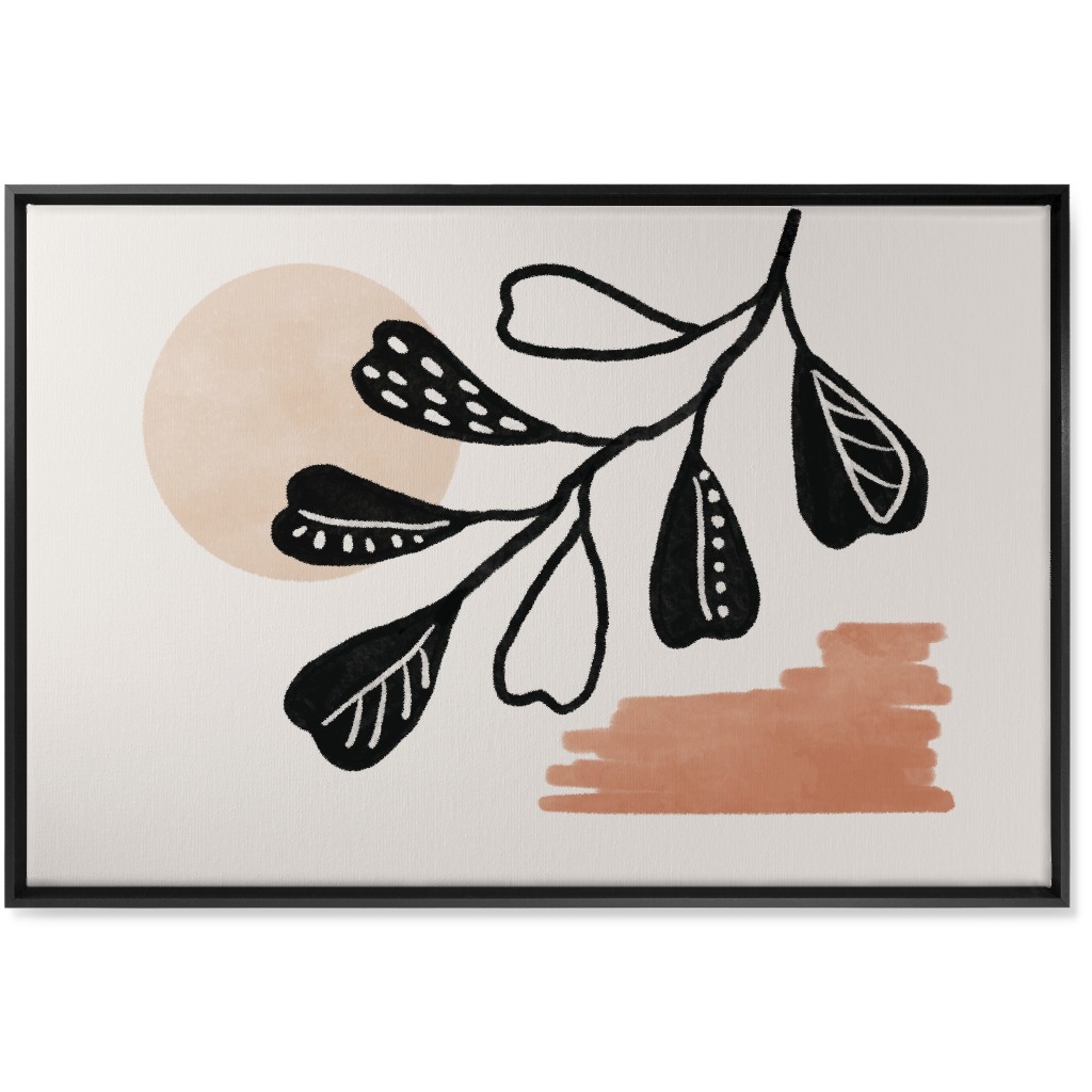 Moonlight and Leaves Wall Art, Black, Single piece, Canvas, 24x36, Beige