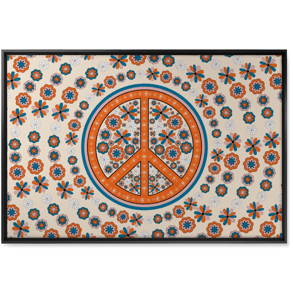Retro 70s Peace Sign - Multi on Beige Wall Art, Black, Single piece, Canvas, 24x36, Multicolor