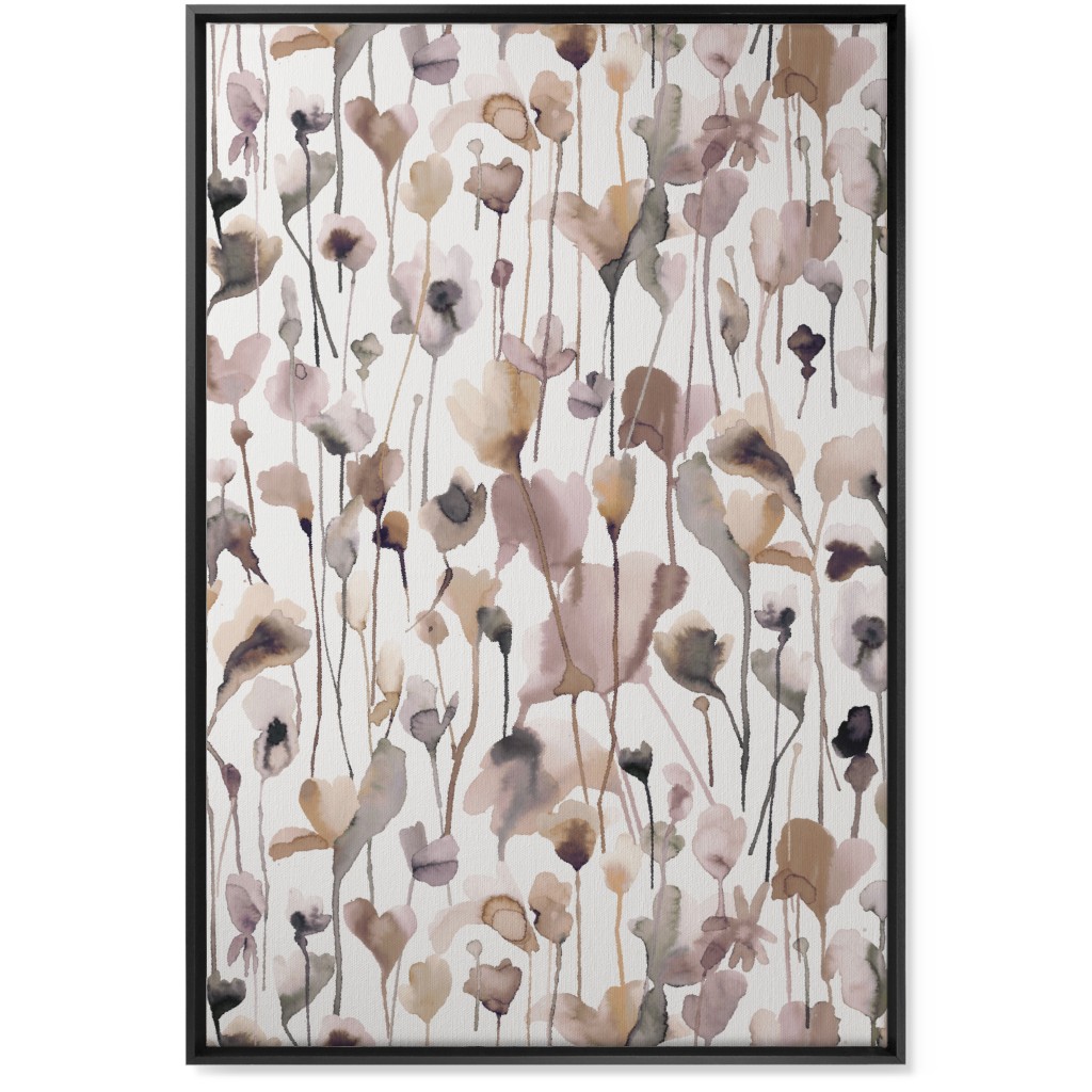 Watercolor Wild Rustic Flowers - Neutral Wall Art, Black, Single piece, Canvas, 24x36, Brown