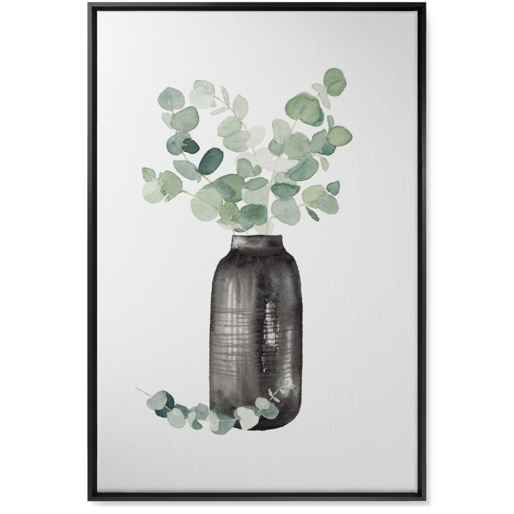 Eucalyptus in a Vase - Green Wall Art, Black, Single piece, Canvas, 24x36, Green