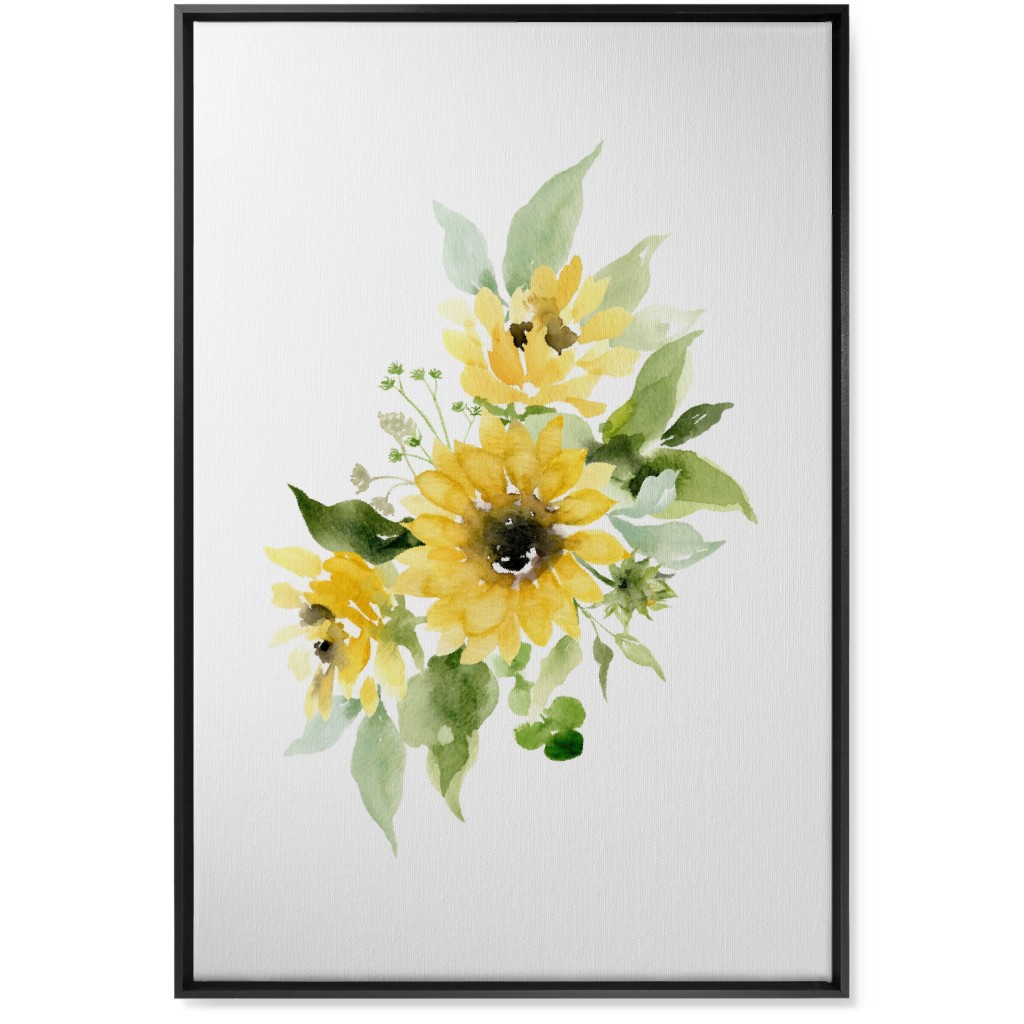 Sunflowers Watercolor - Yellow Wall Art, Black, Single piece, Canvas, 24x36, Yellow, Classic Yellow
