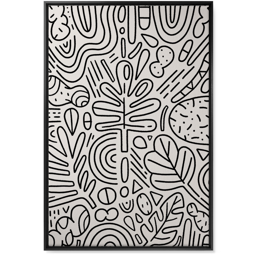 Doodles - Black and Beige Wall Art, Black, Single piece, Canvas, 24x36, Beige