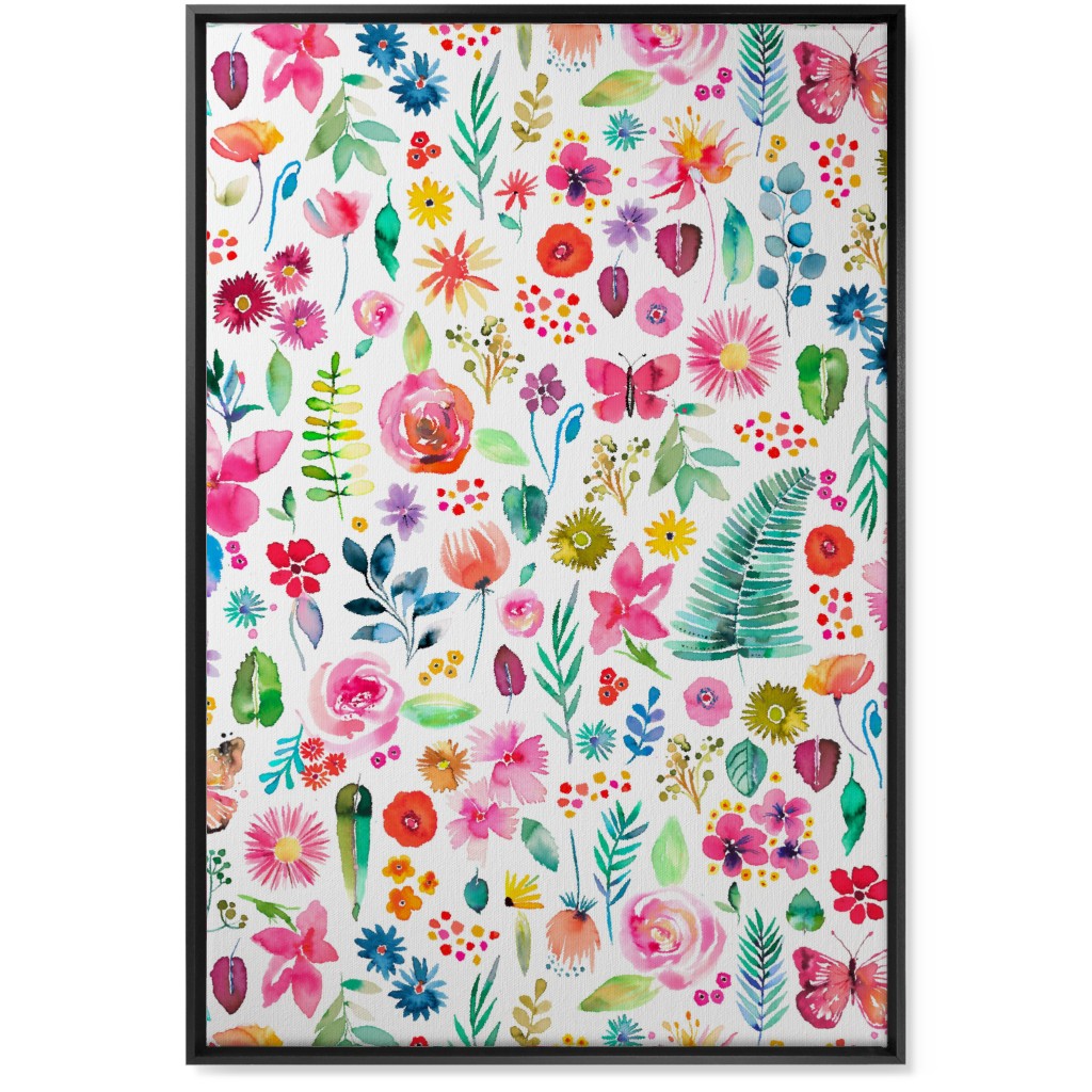 Colorful Botanical Plants - Multi Wall Art, Black, Single piece, Canvas, 24x36, Multicolor