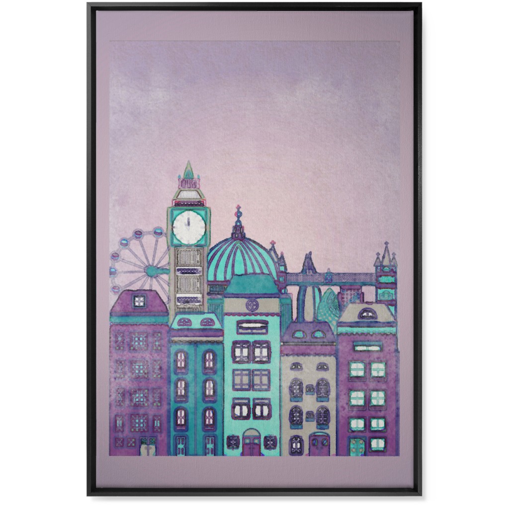 Pretty London Skyline Wall Art, Black, Single piece, Canvas, 24x36, Purple