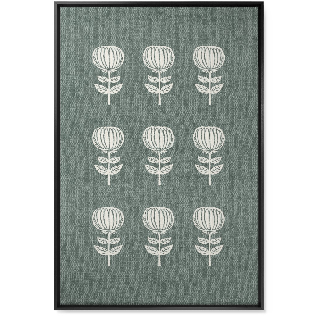 Block Print Floral Wall Art, Black, Single piece, Canvas, 24x36, Green, Catalina