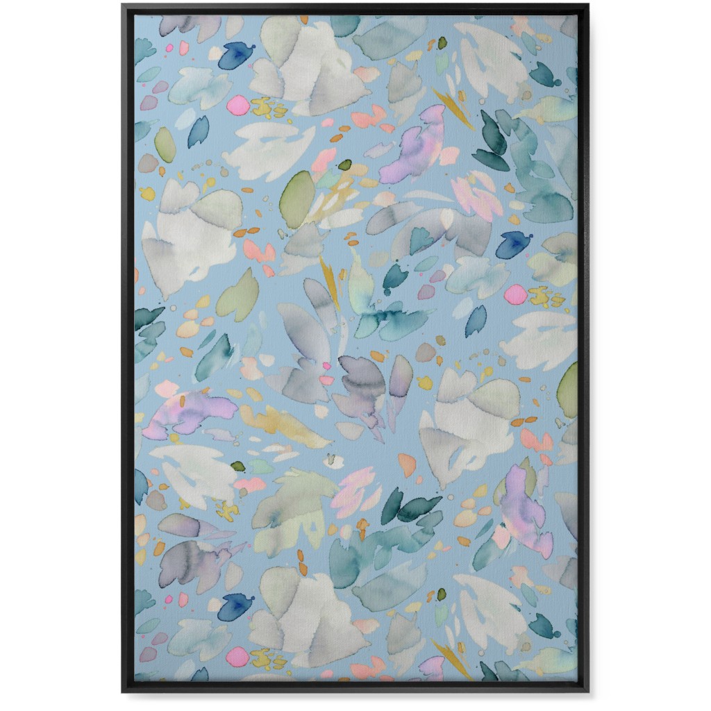 Abstract Petal Flowering Wall Art, Black, Single piece, Canvas, 24x36, Blue, Celeste