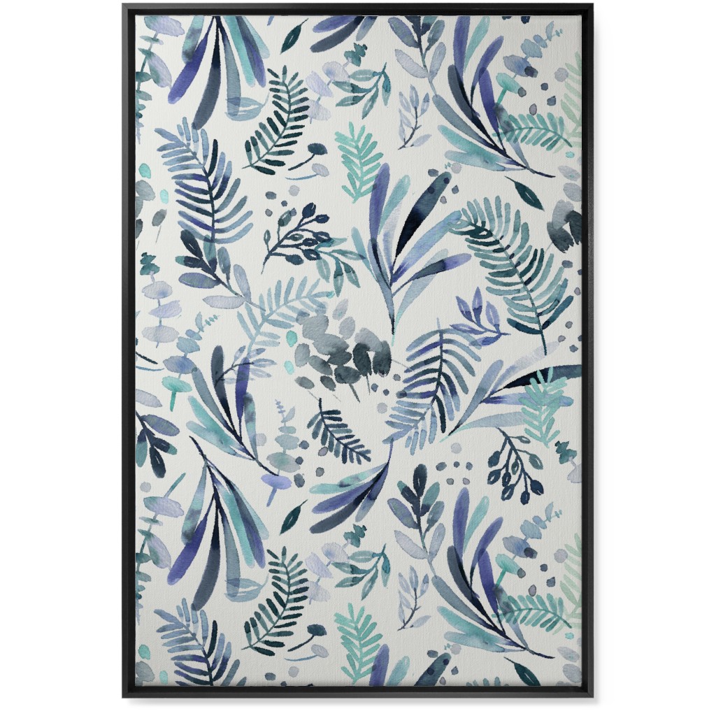 Tuscany Leaves - Blue Wall Art, Black, Single piece, Canvas, 24x36, Blue, True Blue