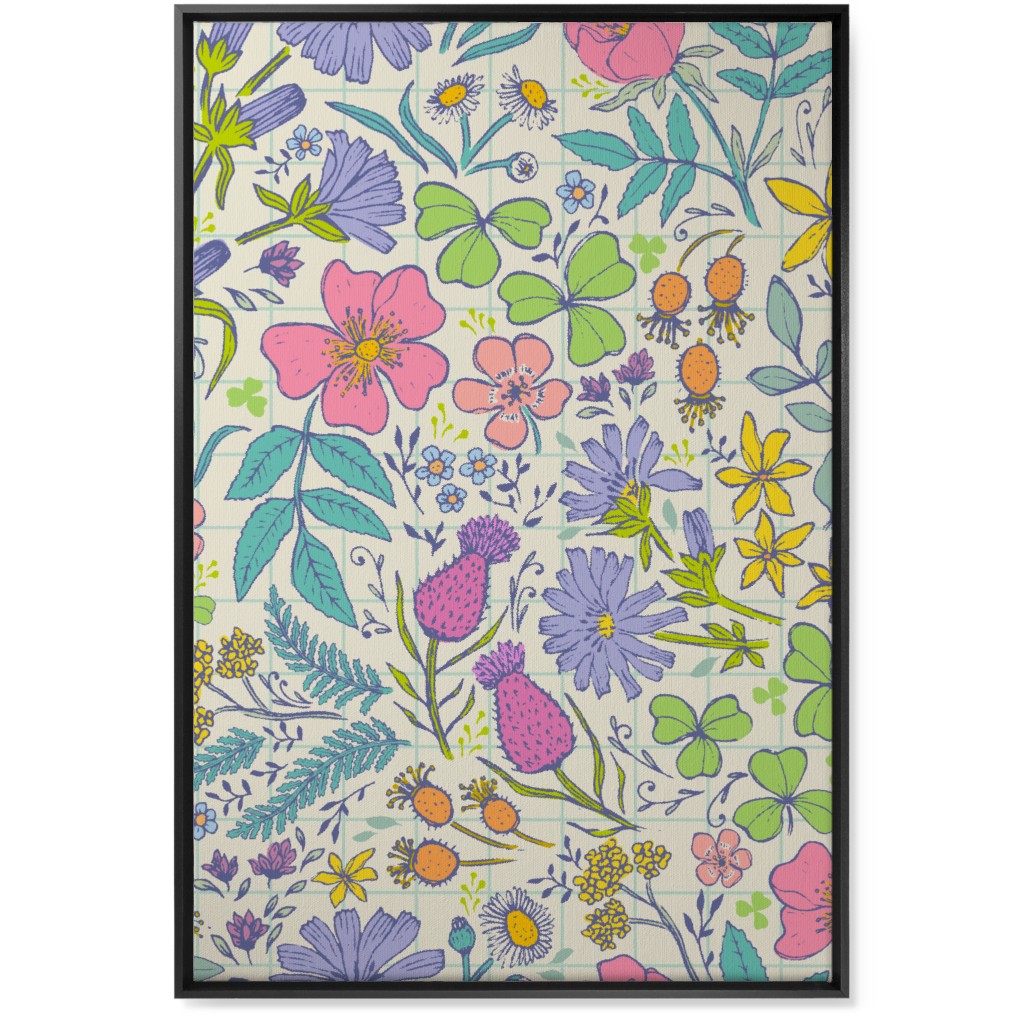 Hand Drawn Flowers - Multi Wall Art, Black, Single piece, Canvas, 24x36, Multicolor