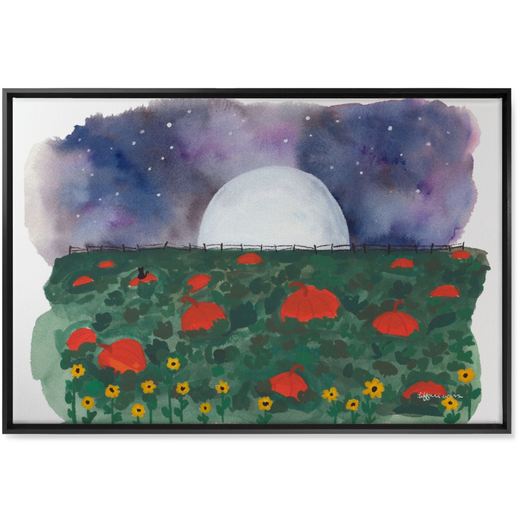 Pumpkin Patch on a Full Moon Night Wall Art, Black, Single piece, Canvas, 24x36, Multicolor