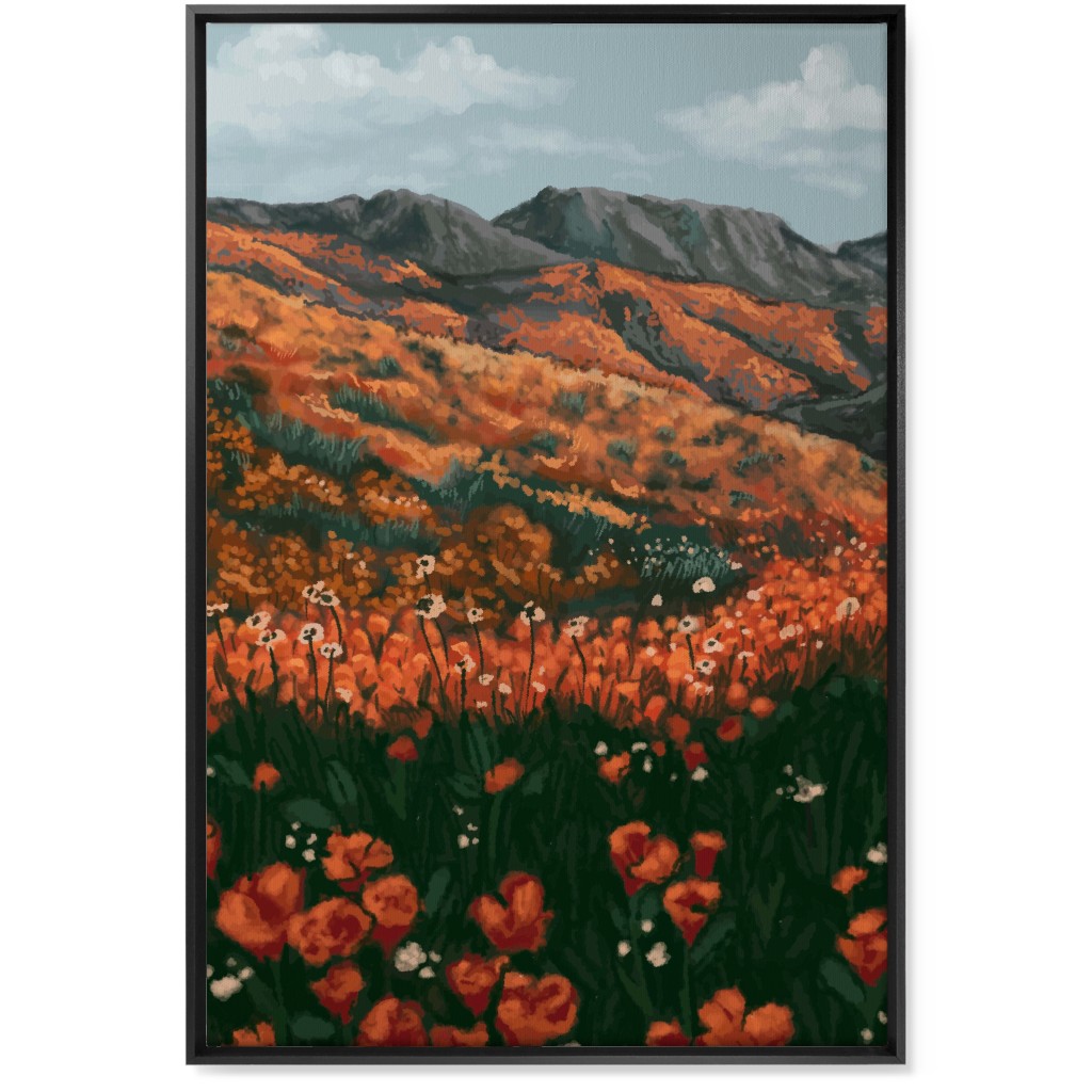 Field of Flowers - Orange and Multi Wall Art, Black, Single piece, Canvas, 24x36, Orange, Orange