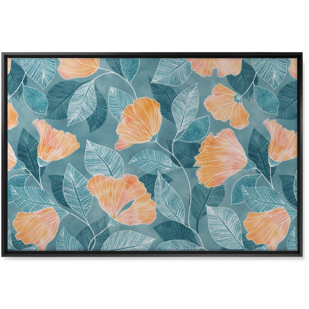 Rose of Sharon - Pink & Blue Wall Art, Black, Single piece, Canvas, 24x36, Blue, True Blue