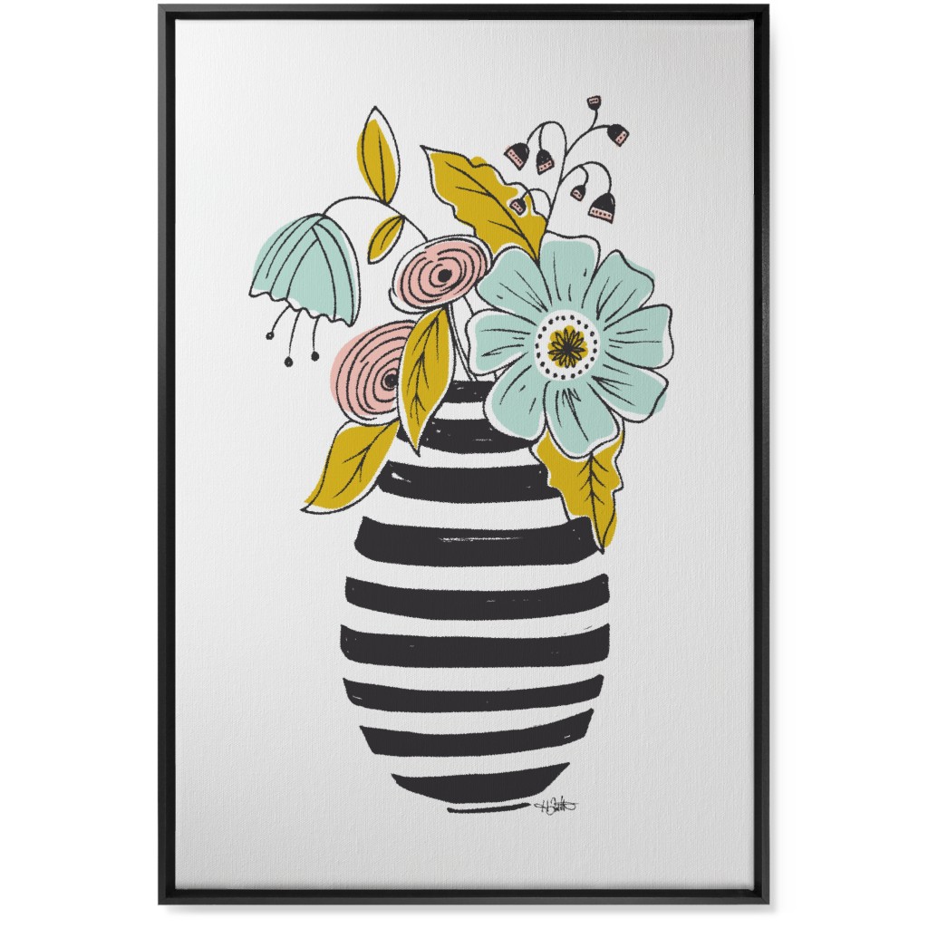 Summer Floral Vase Wall Art, Black, Single piece, Canvas, 24x36, Multicolor