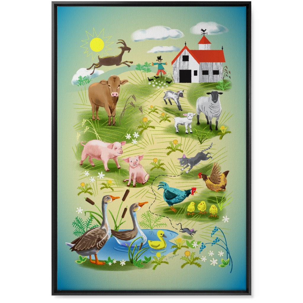 Animals on the Farm - Multi Wall Art, Black, Single piece, Canvas, 24x36, Multicolor