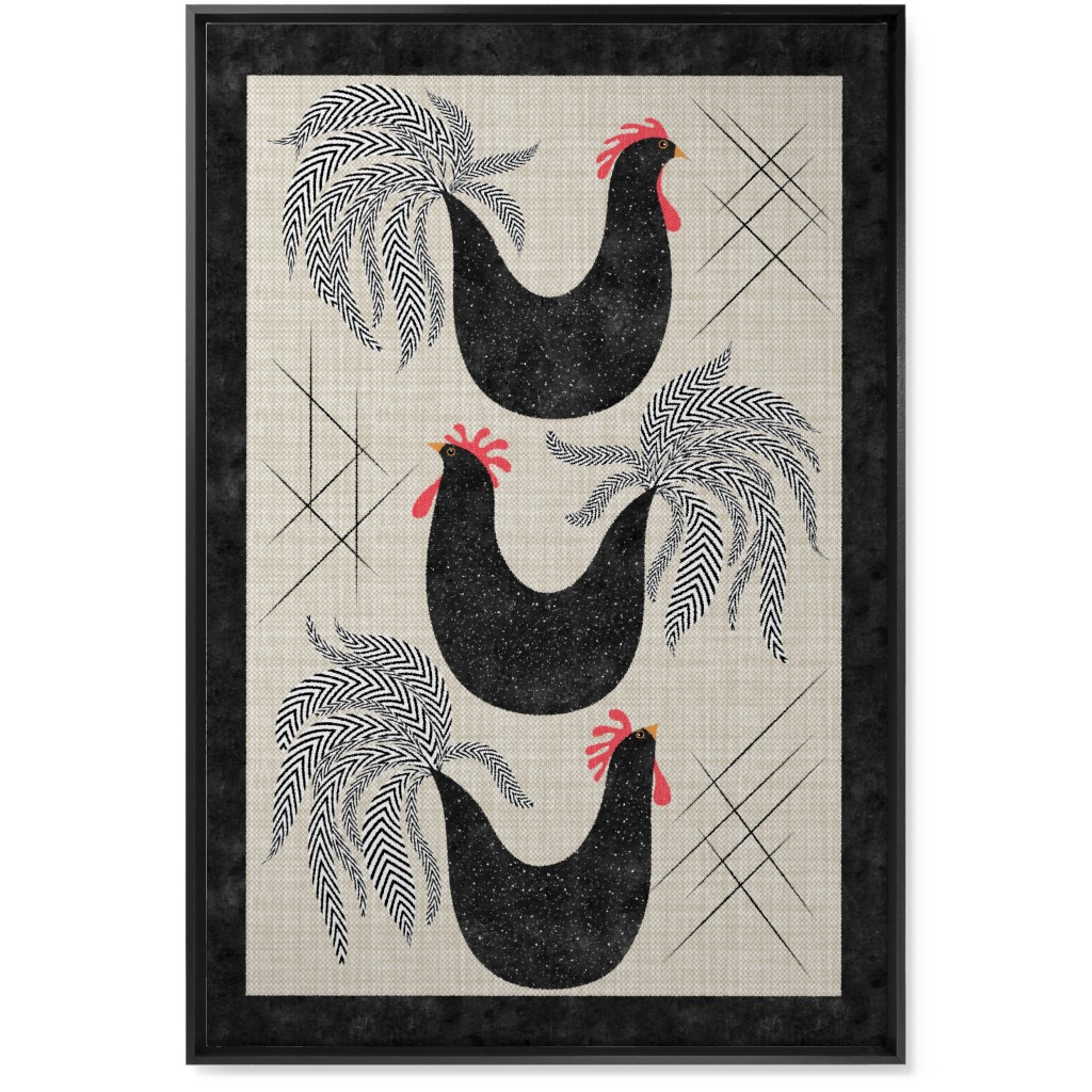 Roosters! - Black & White Wall Art, Black, Single piece, Canvas, 24x36, Black