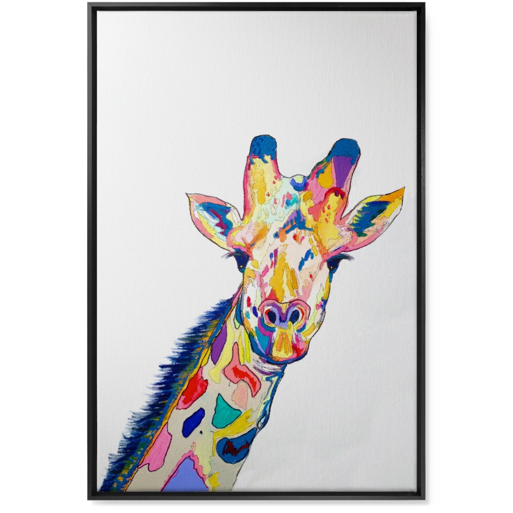 the Painted Giraffe - Multi on White Wall Art, Black, Single piece, Canvas, 24x36, Multicolor