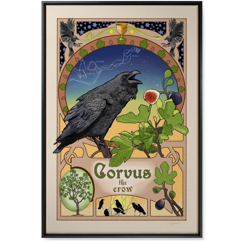 Art Nouveau Crow Wall Art, Black, Single piece, Canvas, 24x36, Multicolor