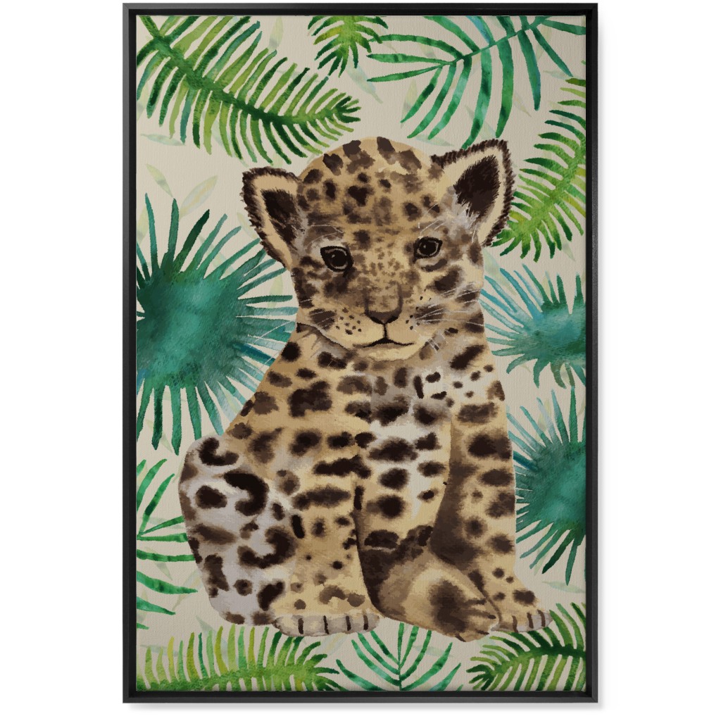 Baby Leopard Portrait Wall Art, Black, Single piece, Canvas, 24x36, Brown