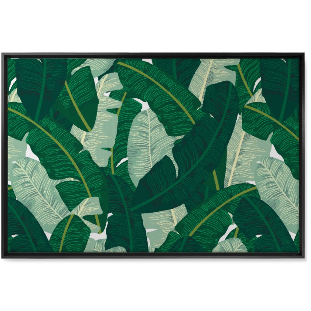 Classic Banana Leaves - Palm Springs Green Wall Art, Black, Single piece, Canvas, 24x36, Green, Classic Green