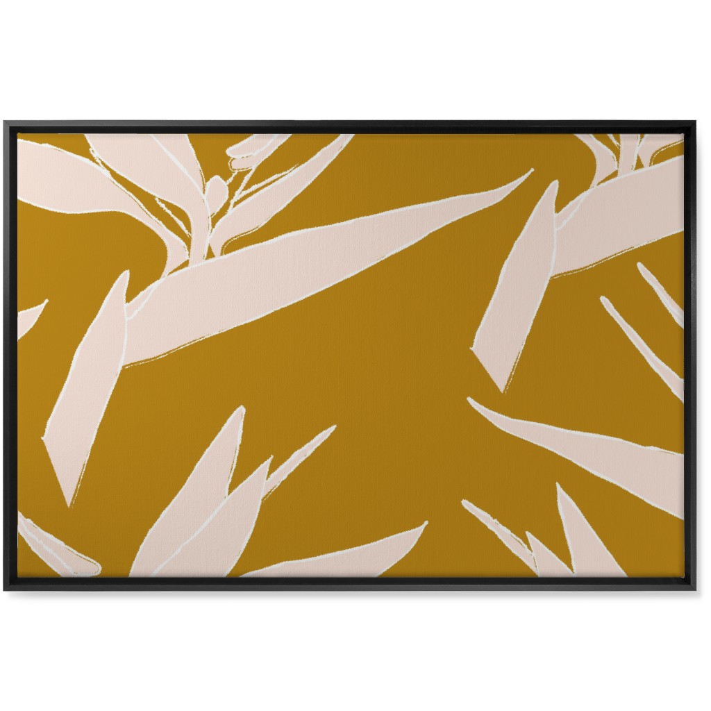 Birds of Paradise - Mustard and Pale Peach Wall Art, Black, Single piece, Canvas, 24x36, Yellow, Classic Yellow