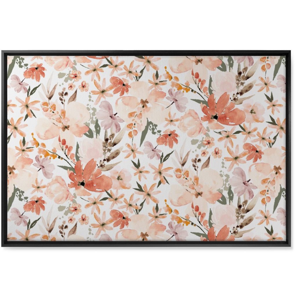 Earth Tone Floral Summer in Peach & Apricot Wall Art, Black, Single piece, Canvas, 24x36, Pink