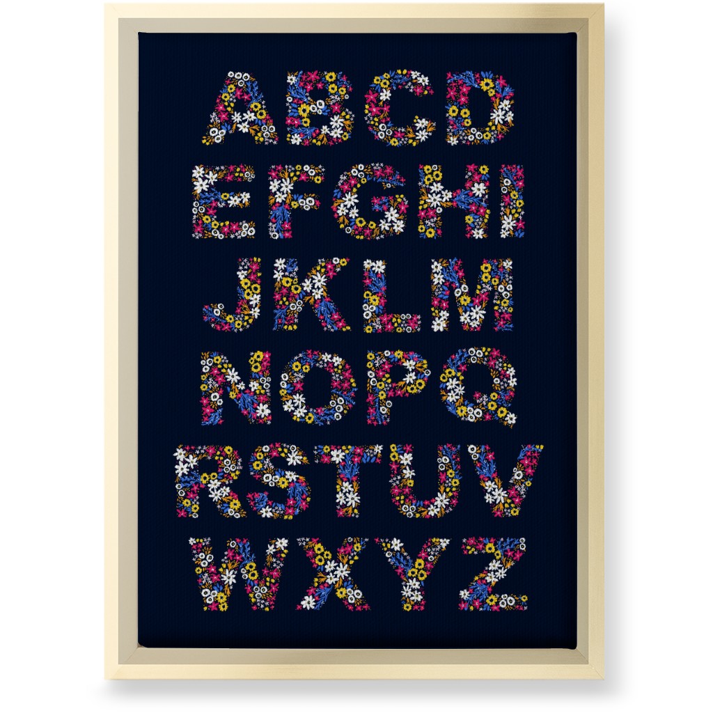 Rustic Wildflower Alphabet Wall Art, Gold, Single piece, Canvas, 10x14, Blue, Dark Blue
